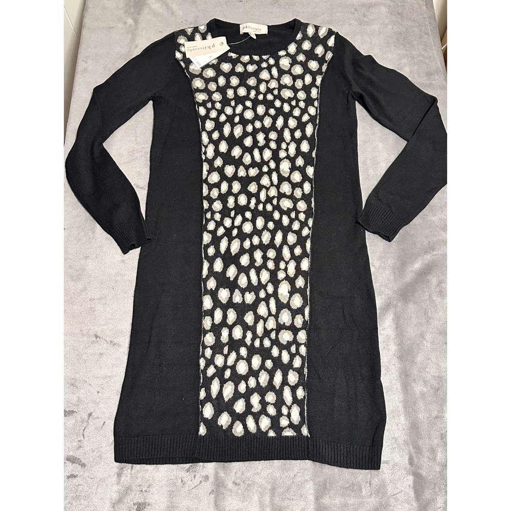 Philosophy Republic Clothing Women XS Black Animal Print Cashmere Blend Dress